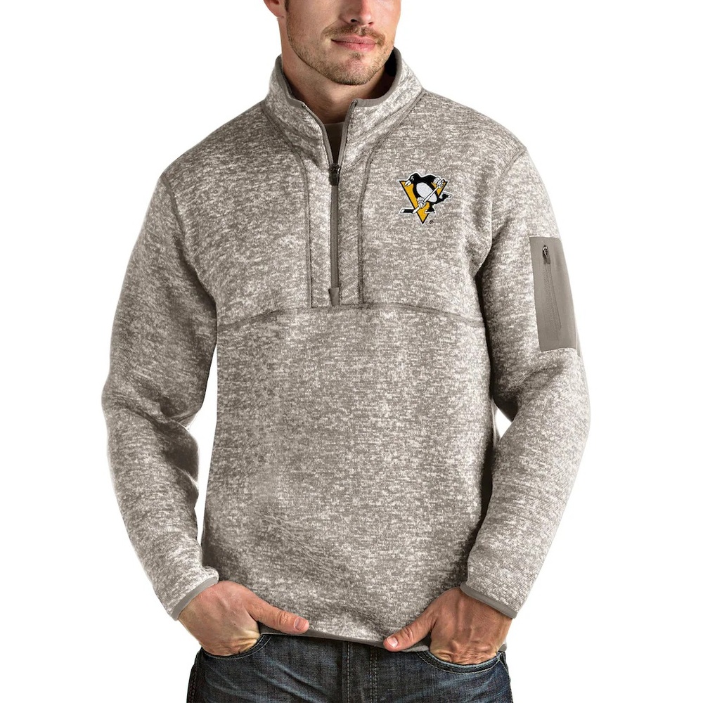 Antigua Men's Pittsburgh Penguins Oatmeal Fortune Half-Zip Pullover Jacket